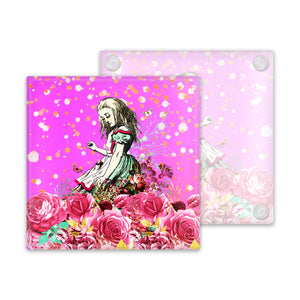 *Overstock* Alice in Wonderland Pink Glass Coaster