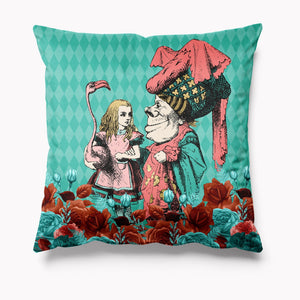 Alice in Wonderland Turquise Velvet Cushion - Alice and The Duchess