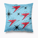 Atomic Retro Blue Red Velvet Cushion - Kitsch Republic