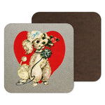 Vintage Retro Poodle Dog Valentines Coaster Drinks Mat - Home Bar